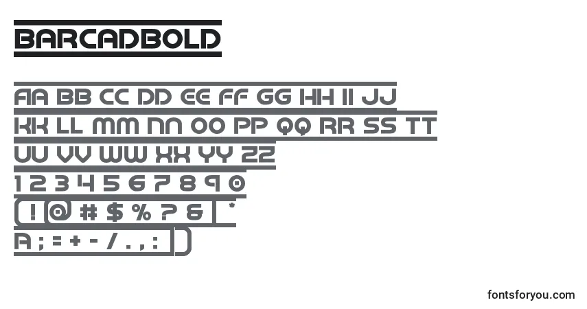 Czcionka Barcadbold – alfabet, cyfry, specjalne znaki