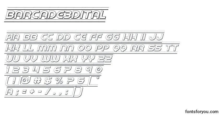 Fuente Barcade3dital - alfabeto, números, caracteres especiales