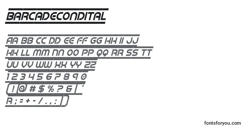 Schriftart Barcadecondital – Alphabet, Zahlen, spezielle Symbole