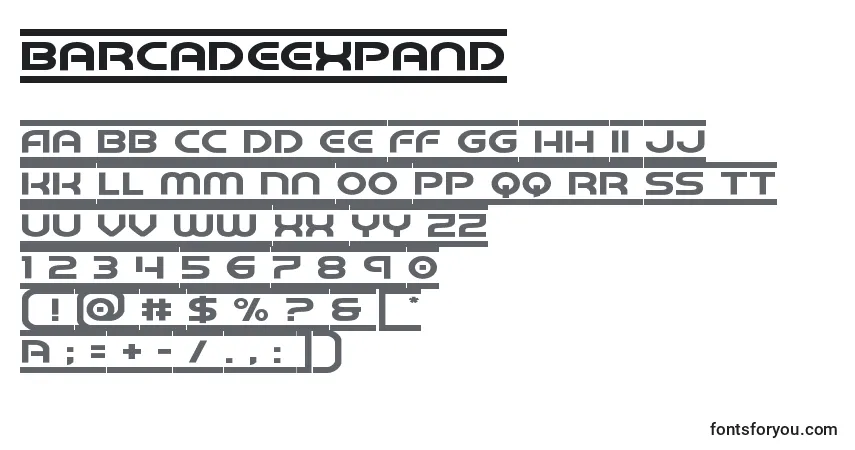 Schriftart Barcadeexpand – Alphabet, Zahlen, spezielle Symbole
