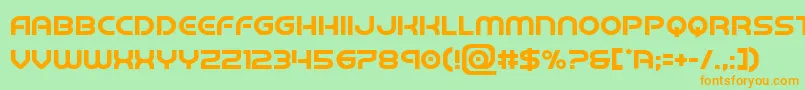 フォントbarcadenobar – オレンジの文字が緑の背景にあります。