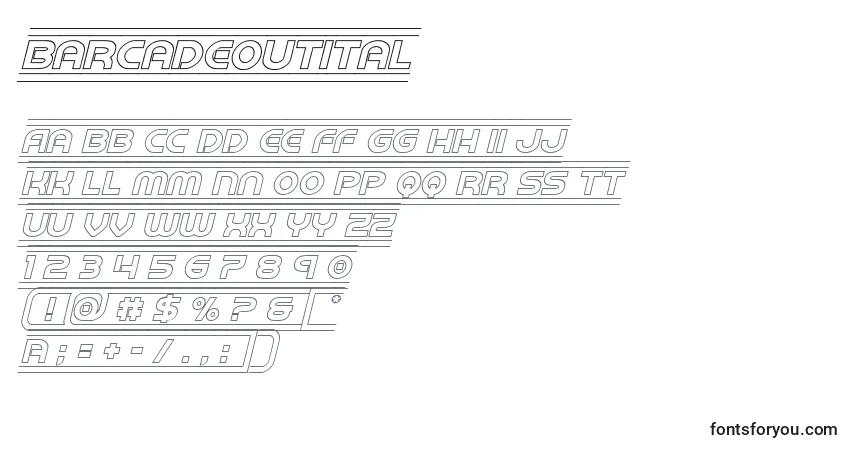Czcionka Barcadeoutital – alfabet, cyfry, specjalne znaki