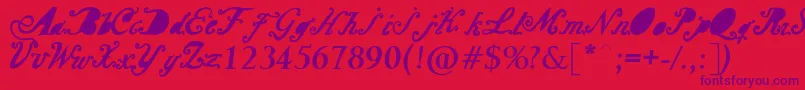 Czcionka Barcelona Mon Amour – fioletowe czcionki na czerwonym tle