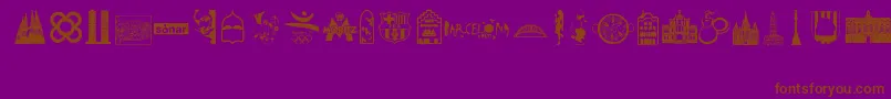 Barcelona-Schriftart – Braune Schriften auf violettem Hintergrund