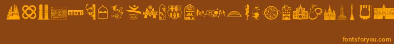 Barcelona-Schriftart – Orangefarbene Schriften auf braunem Hintergrund