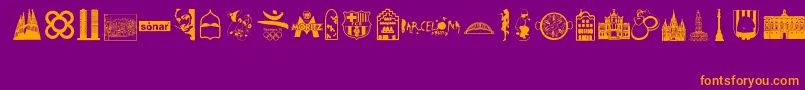 Barcelona-fontti – oranssit fontit violetilla taustalla