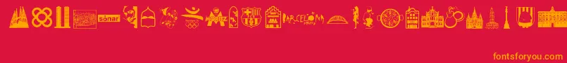 Barcelona-Schriftart – Orangefarbene Schriften auf rotem Hintergrund