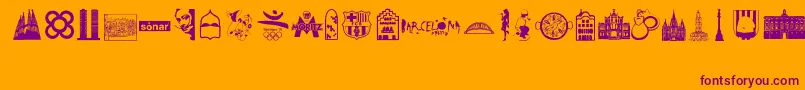 Barcelona-Schriftart – Violette Schriften auf orangefarbenem Hintergrund