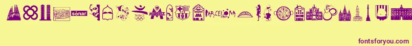 Barcelona-Schriftart – Violette Schriften auf gelbem Hintergrund