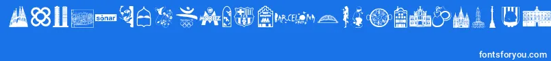 Barcelona-Schriftart – Weiße Schriften auf blauem Hintergrund