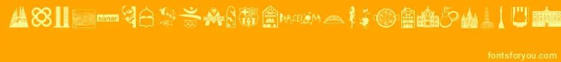 Barcelona-Schriftart – Gelbe Schriften auf orangefarbenem Hintergrund