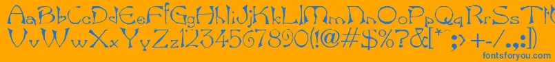 Bard-Schriftart – Blaue Schriften auf orangefarbenem Hintergrund