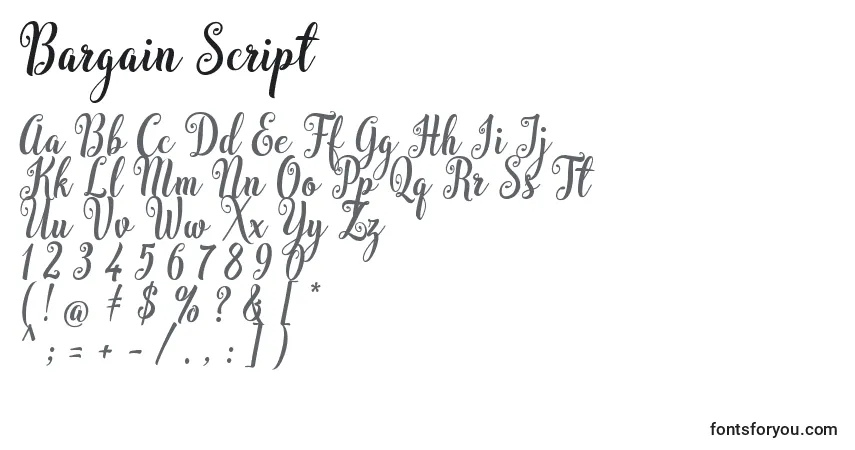A fonte Bargain Script – alfabeto, números, caracteres especiais