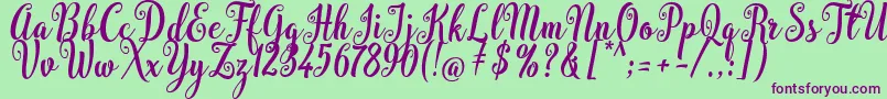 Bargain Script Font – Purple Fonts on Green Background