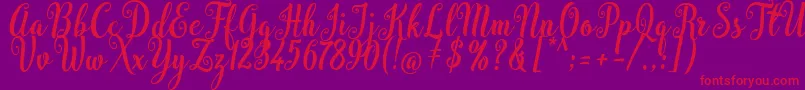 Bargain Script-Schriftart – Rote Schriften auf violettem Hintergrund