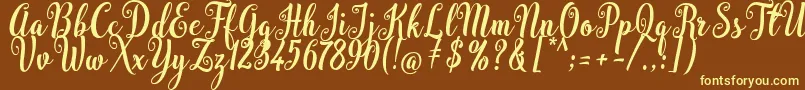 Bargain Script-fontti – keltaiset fontit ruskealla taustalla