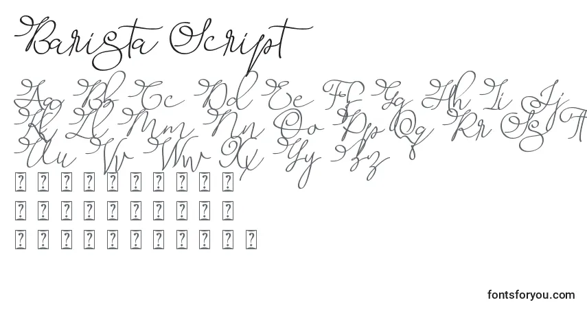 Czcionka Barista Script   – alfabet, cyfry, specjalne znaki