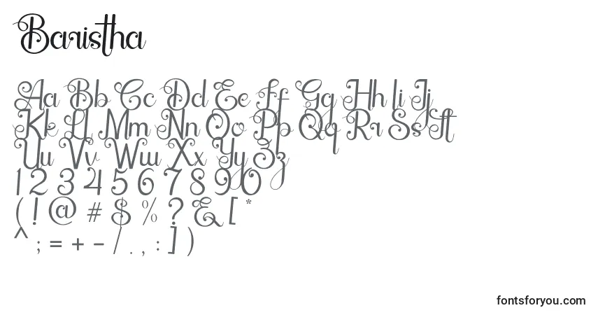 A fonte Baristha – alfabeto, números, caracteres especiais