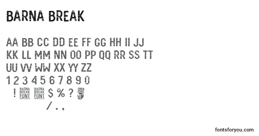 Schriftart Barna Break – Alphabet, Zahlen, spezielle Symbole