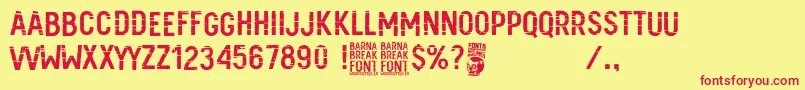 Barna Break-Schriftart – Rote Schriften auf gelbem Hintergrund