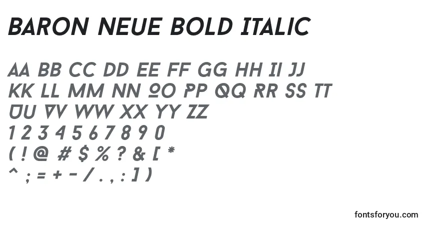 A fonte Baron Neue Bold Italic – alfabeto, números, caracteres especiais