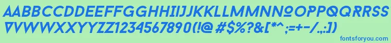 Baron Neue Bold Italic-fontti – siniset fontit vihreällä taustalla