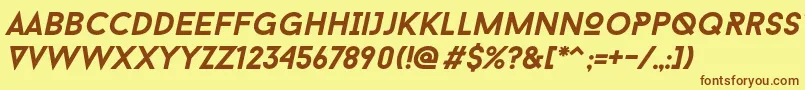 フォントBaron Neue Bold Italic – 茶色の文字が黄色の背景にあります。