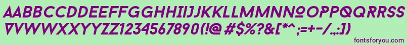 Fonte Baron Neue Bold Italic – fontes roxas em um fundo verde