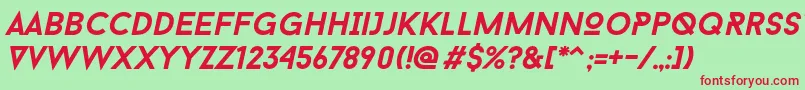 Fonte Baron Neue Bold Italic – fontes vermelhas em um fundo verde