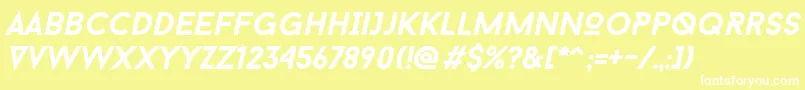 Шрифт Baron Neue Bold Italic – белые шрифты на жёлтом фоне