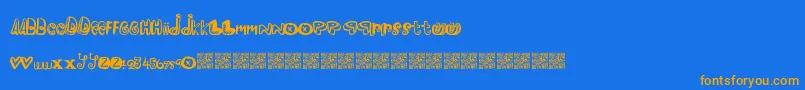 フォントPleasureriot – オレンジ色の文字が青い背景にあります。