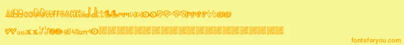 Pleasureriot-Schriftart – Orangefarbene Schriften auf gelbem Hintergrund