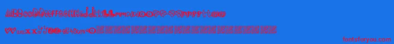 Pleasureriot-Schriftart – Rote Schriften auf blauem Hintergrund