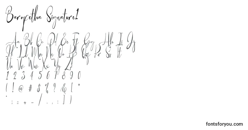 Schriftart Baropetha Signature1   – Alphabet, Zahlen, spezielle Symbole