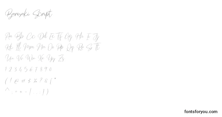 Fuente Barosaki Script - alfabeto, números, caracteres especiales
