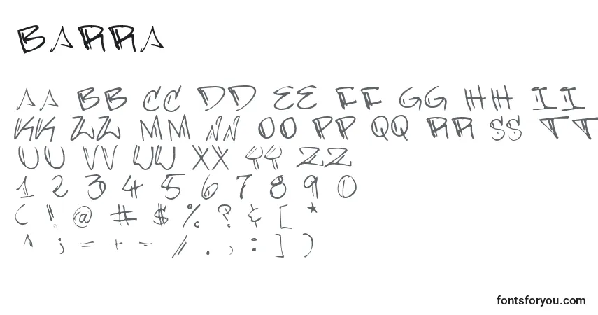 A fonte BARRA – alfabeto, números, caracteres especiais