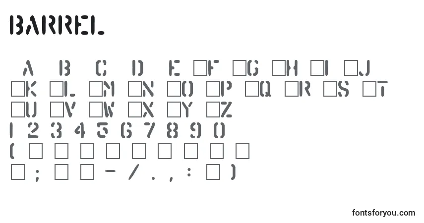 Barrel (120753)-fontti – aakkoset, numerot, erikoismerkit