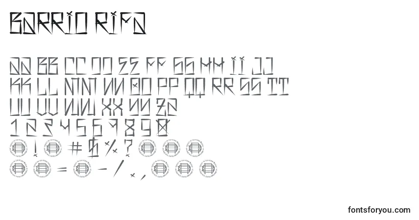 Czcionka Barrio Rifa – alfabet, cyfry, specjalne znaki