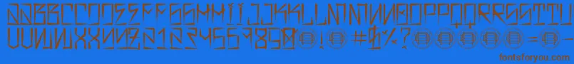 フォントBarrio Rifa – 茶色の文字が青い背景にあります。