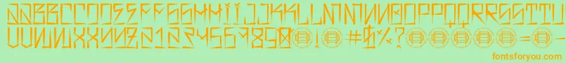 フォントBarrio Rifa – オレンジの文字が緑の背景にあります。