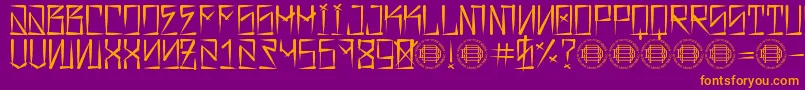 Barrio Rifa-Schriftart – Orangefarbene Schriften auf violettem Hintergrund