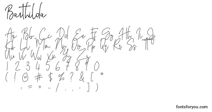Czcionka Barthilda (120760) – alfabet, cyfry, specjalne znaki