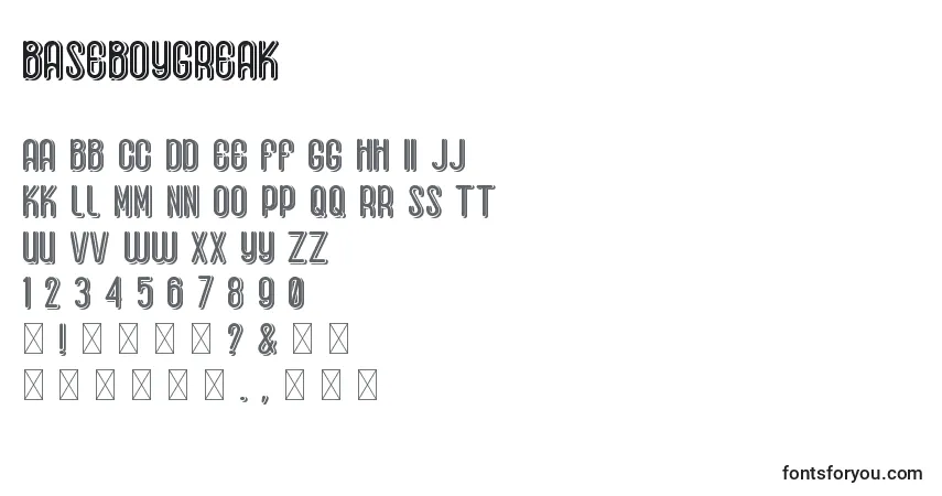 Czcionka BaseboyGreak – alfabet, cyfry, specjalne znaki
