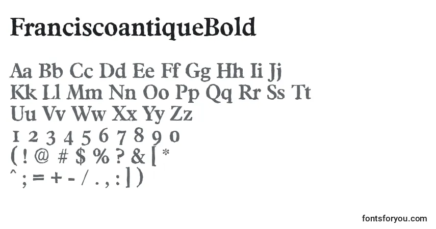 Czcionka FranciscoantiqueBold – alfabet, cyfry, specjalne znaki