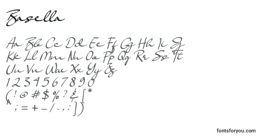 Schriftart Basella – Alphabet, Zahlen, spezielle Symbole