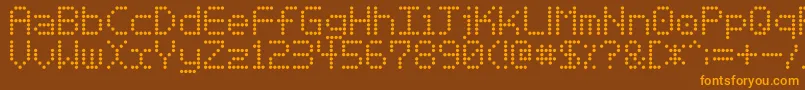 Basicdots-Schriftart – Orangefarbene Schriften auf braunem Hintergrund