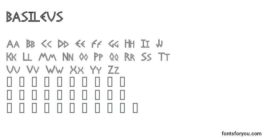 Czcionka BASILEUS (120784) – alfabet, cyfry, specjalne znaki