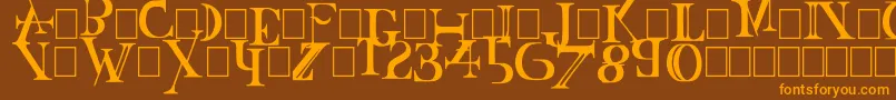 フォントBaskertown – オレンジ色の文字が茶色の背景にあります。