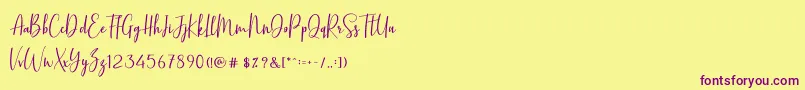 BasstonScript-Schriftart – Violette Schriften auf gelbem Hintergrund