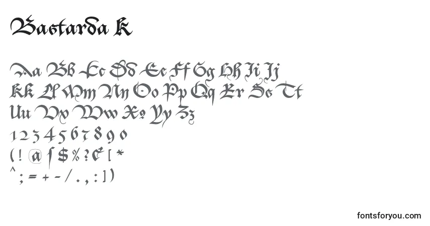 A fonte Bastarda K – alfabeto, números, caracteres especiais